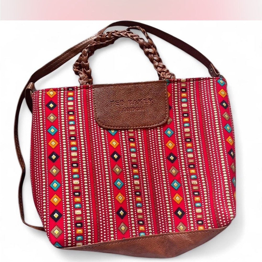 Ted Baker red and tribal print with leather details purse